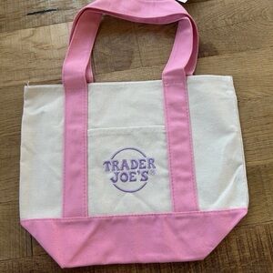 Trader Joes Mini Pastel Canvas Tote Bag Pink NEW!